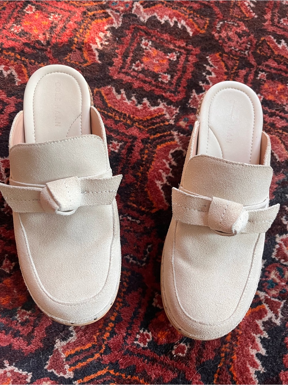 Cole Haan Women's Cream Suede Slip-On Clogs with Rubber Sole